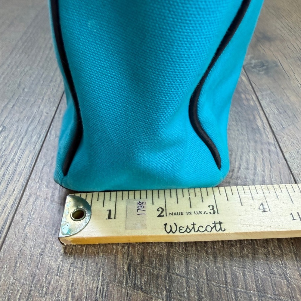 Coach Tote Bag Turquoise Canvas Black Leather CFDA Breast Cancer Charm - Picture 9 of 16